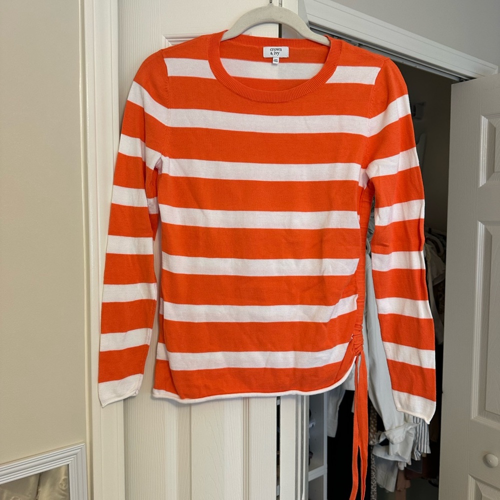 Crown & Ivy Coral and White Striped Top
